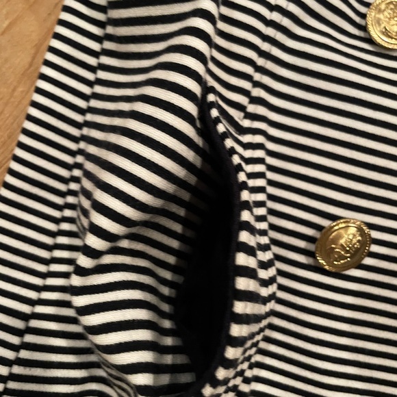 CAbi Blue White Striped Double Breasted Nautical Blazer Gold buttons preppy L - Picture 9 of 15